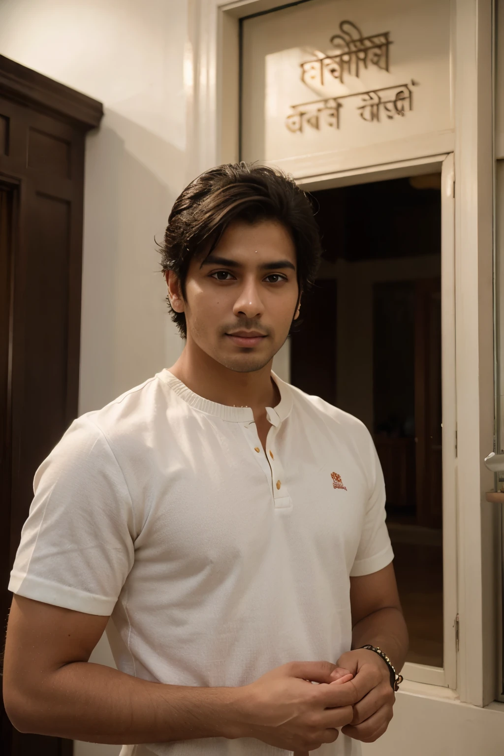 A Indian guy handsome good looking instgram DP, short hair , in mandir