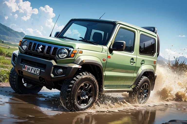 suzuki jimny, driving through deep mud, mud everywhere