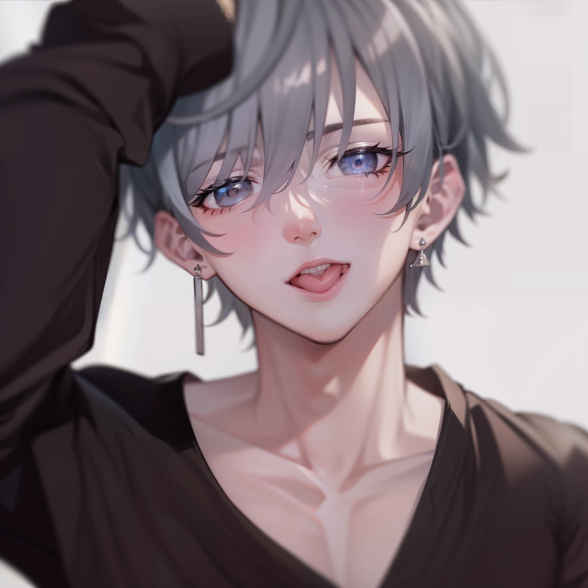 Kimishima Ikuto、17 years old、Beautiful Boy、boy、boy1people、Beautiful Boy、(Hairstyle:Silver short hair,Outwardly curled hair,Silver Hair)、Slanted Eyes、Brown eyes、Perfect Anatomy、1 boy、boy、Thin and flat chest