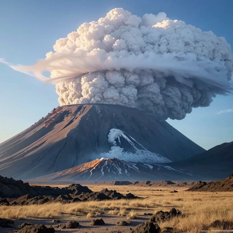 A volcano erupts,En medio de las Grandes Llanuras,Los dinosaurios huyen como locos