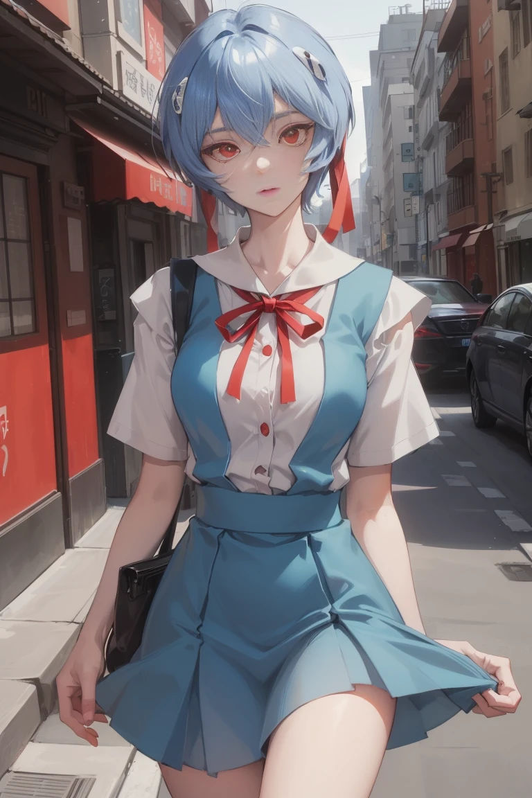 reiayanami, rei ayanami,All nude,whole body,spread your legs and expose your crotch, blue hair, short hair, (red eyes:1.5),
break blue dress, dress, neck ribbon, pinafore dress, red ribbon, ribbon,Tattered school uniform, short sleeve, short-sleeved torn skirt,sweater, sweater,
break outdoors, city,
break looking at viewer,
break (masterpiece:1.2), highest quality, High resolution, unity 8k wallpaper, (figure:0.8), (beautiful and fine eyes:1.6), highly detailed face, perfect lighting, Very detailed CG, (perfect hands, perfect anatomy),