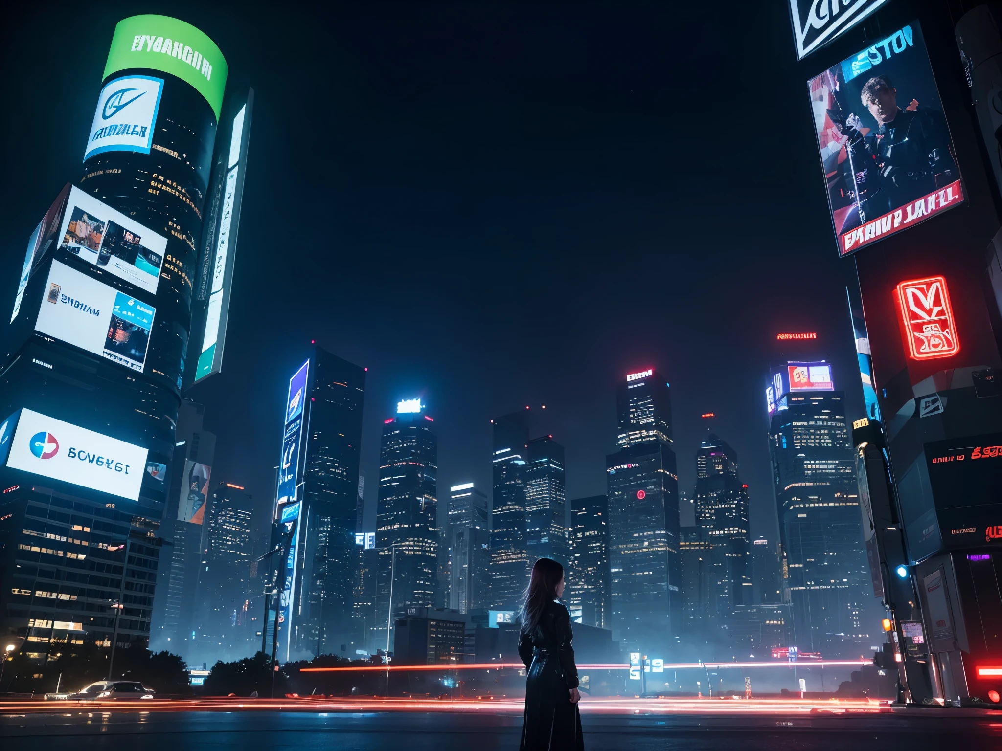 Complex building, neonly prism light, rich futuristic city, tons of massive building, dynamic angle, extremly detailed, night, cyberpunk, hologram, neon sign, ultra lens portrait, night city, movie texture scene, movie cinematic by Christoper Nolan, rain, dynamic lighning, dramatic lighning