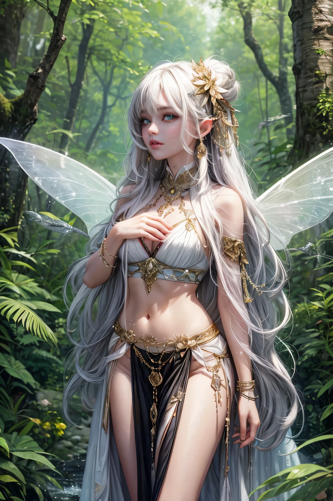 Beautyful Elf Girl's Face with Gorgeous Green Shiny Eyes