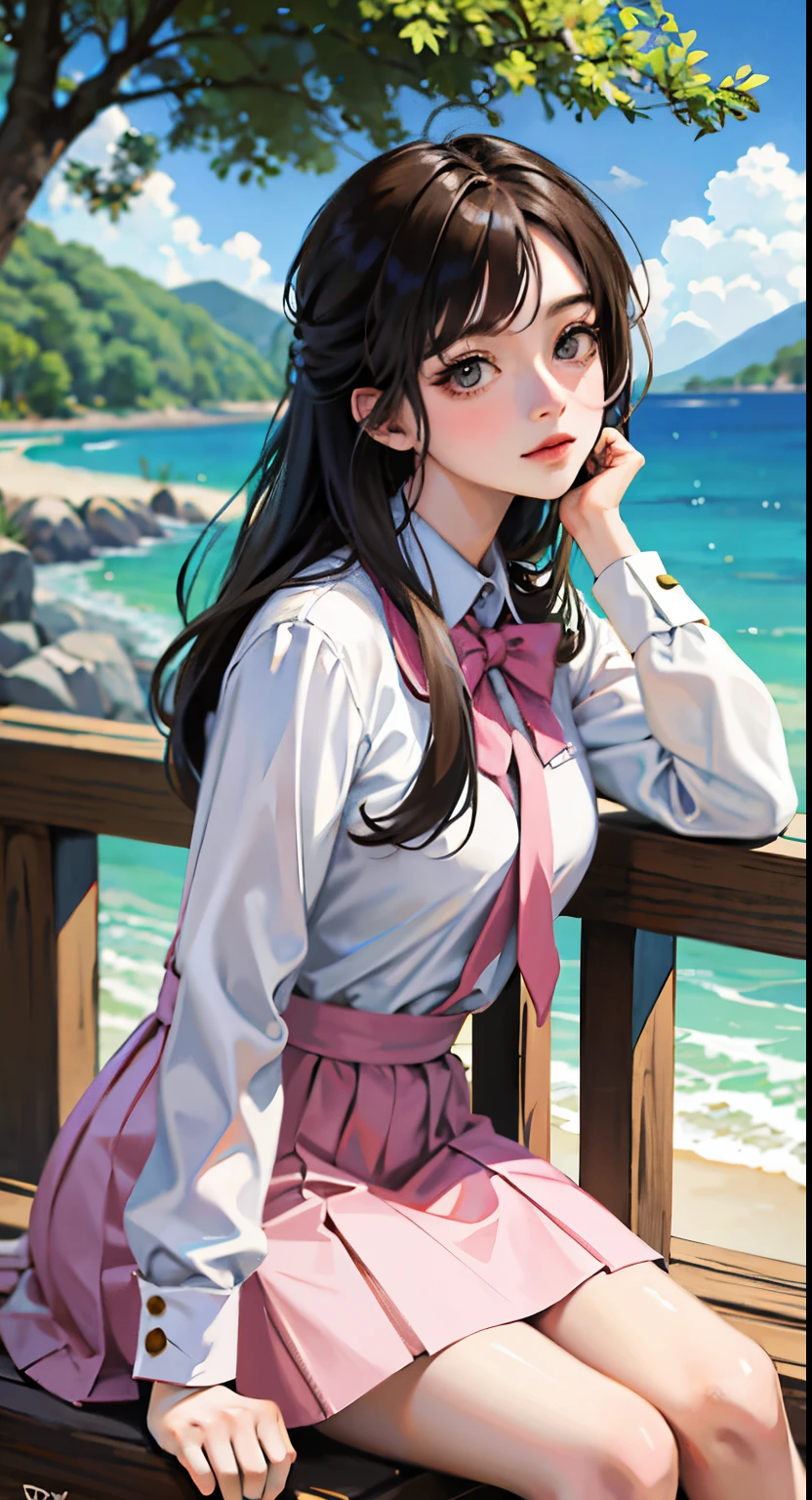 Anime girl sitting under a tree looking at the water, visual anime de una linda chica, portrait of linda chica anime, lindo arte digital detallado, retrato de estilo anime, hermoso retrato animado, digital anime illustration, linda chica anime, retrato detallado de chica anime, anime style illustration, retrato realista kawaii, linda chica anime portrait, fanart detallado, joven chica anime, arte de anime digital detallado