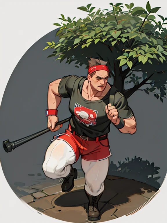 A detailed illustration furry wolf immensely plump morbid extremely thick thighs wearing only red swim trunks, He wears a bandana around his neck, long military boots, several nordic bracelets on the wrist, torn and dirty t-shirt he holds a baseball bat full of huge steel spikes
, Design de camiseta, Splashing Tree Leaves, Design de camiseta, pastel tetradic colors, arte 3D vetor, fofo e peculiar, arte de fantasia, efeito aquarela, Bokeh, Ilustrador Adobe, handdrawn, pintura digital, baixo poli, soft lighting, Aerial view, isometric style, retro aesthetics, focado no personagem, 4k resolution, photorealistic rendering, usando Cinema 4D