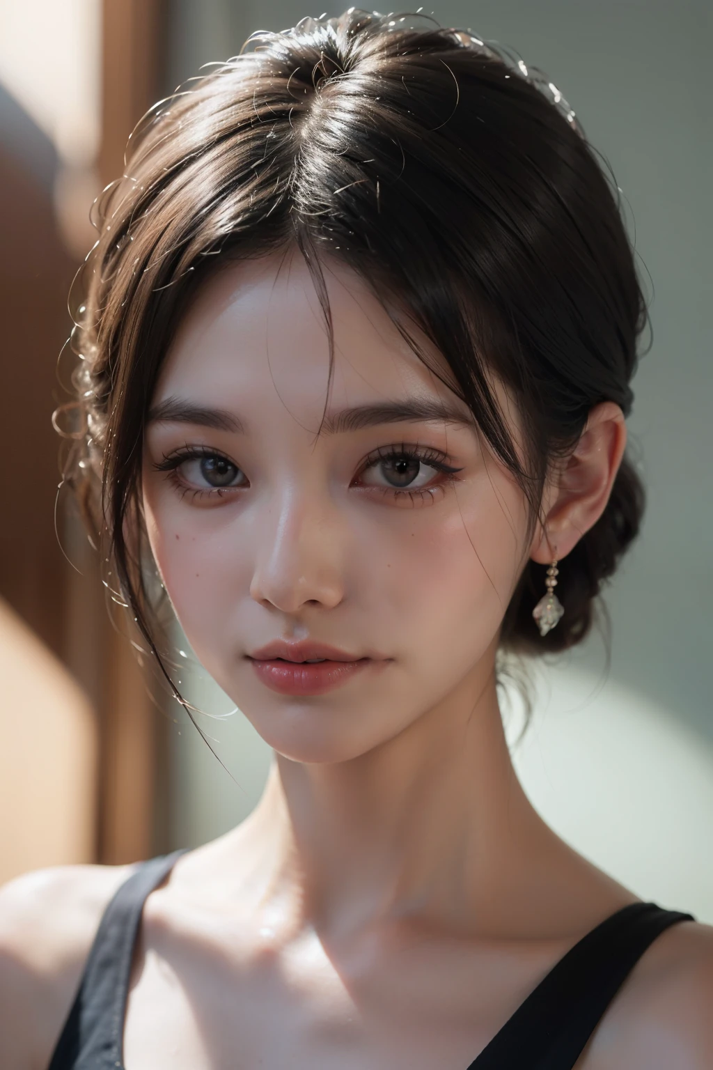 (8k, original photo, lifelike: 1.25), (lip gloss, eyelash, shining face, shiny skin, best quality, ultra high resolution, depth of field, Color difference, Caustics, Wide range of lighting, natural shadow, kpop idol) Looking at the viewer with the calmness and happiness of a goddess,