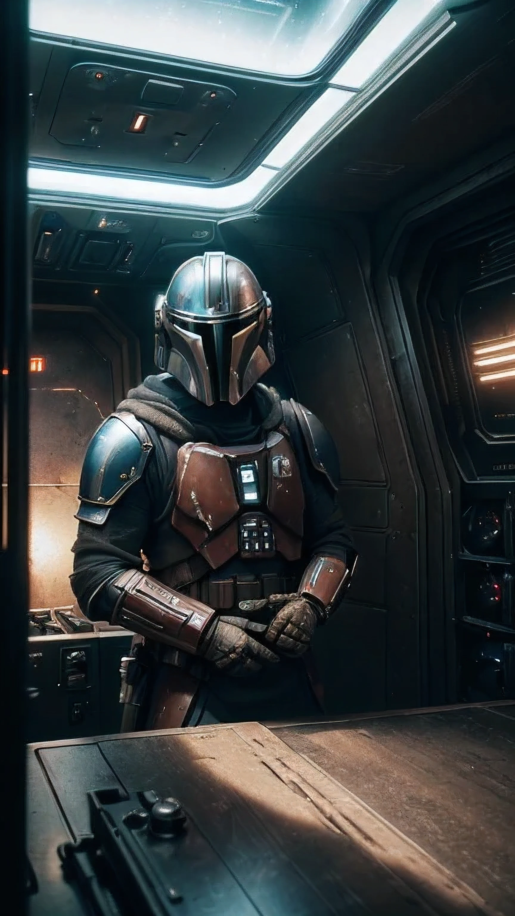 (((no human))),RAW photo, cinematic masterpiece, majestic epic composition, dvd screenshot of 2022 george lucas movie The Mandalorian, DVD screengrab, 2022s cinema, (movie scene, Mandalorian in the glass cockpit of a spaceship, behind the controlull shot, epic dynamic frame, dynamic pose, motion blur, sci-fi, cyber, (((cienatic look))), cinematic light, rim light, film grain, natural skin texture, 24mm, 4k textures, (highly detailed worn metal texture:1.3), (rust, dirt, dust, scratches, abrasions on the metal texture:1.2), soft cinematic light, adobe lightroom, photolab, hdr, intricate, elegant, (complex, intricate , insane highly detailed sci-fi background inside a spaceship in a sci-fi movie:1.1), absurdes, ((((cinematic look)))), soothing tones, insane details, intricate details, hyperdetailed, low contrast, soft cinematic light, dim colors, exposure blend, hdr, faded, (high detailed skin:1.2), 8k uhd, dslr, soft lighting, high quality, film grain, Fujifilm XT4 , dark studio, (rim light:1.2), two tone lighting, dimly lit, low key, (darken:1.2), (dark shot:1.3), exposure blend, hdr, professional color grading, complimentary colors, adobe lightroom, photolab, professional color correction, post-processing, aerial perspective, particles and dust in beams of light