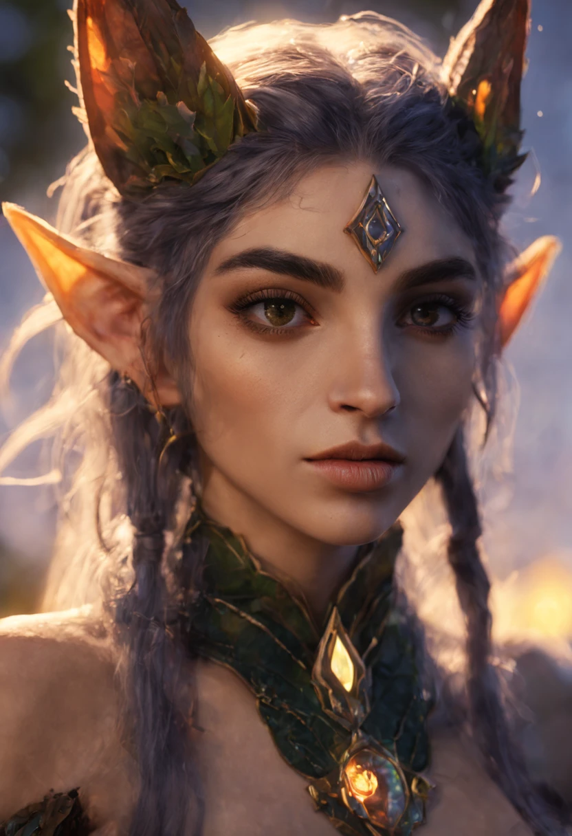 An portrait of a night elf hyperdetailed, volumetric lighting, golden hour, fairycore, deep color