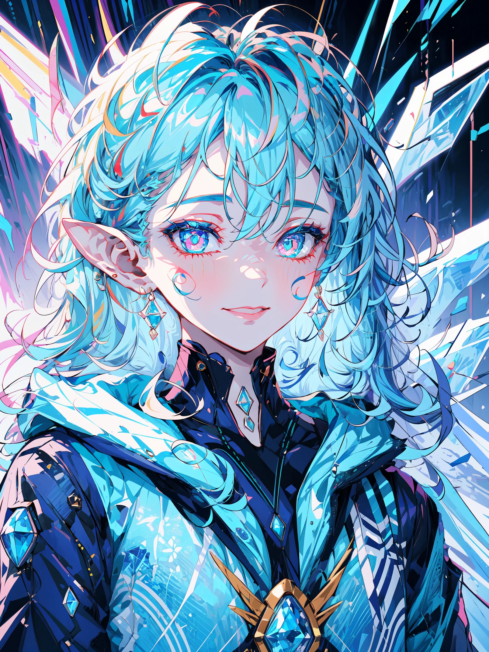 portrait of an ice elf, ice around, frosty theme, shiny yellow eyes, light cold smile, arrogant facial expression, sexy Russian style costume, Blue crystal jewelry, icy blue glowing tattoos,Detailed,Realistic,4k highly detail,by Mappa studios,masterpiece,best quality,official art,illustration,ligne claire,(cool_color),perfect composition,fantasy,focused,rule of third