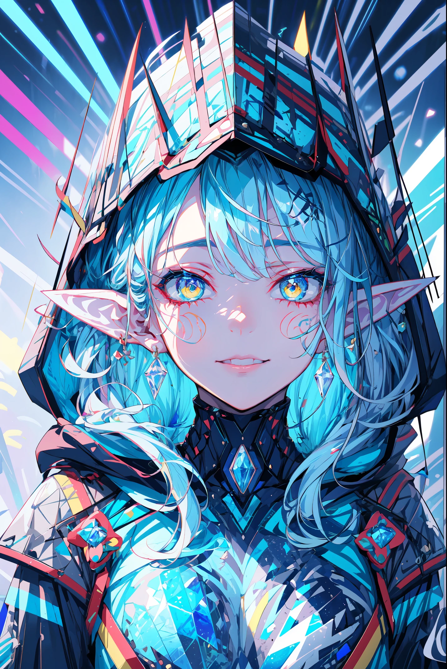 Ice Elf Portrait, ice around, frosty theme, shiny yellow eyes, light and cold smile, arrogant expression, sexy russian style costumes, blue crystal jewelry, icy blue glowing tattoo,detailed,realistic,4k highly detailed,Manufacturer Mapa Studio,masterpiece,best quality,official art,illustration,clear lines,(cool_color),perfect composition,fancy,concentrated,The third rule