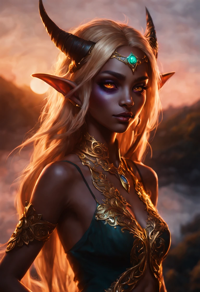 An portrait of a night elf hyperdetailed, volumetric lighting, golden hour, fairycore, deep color