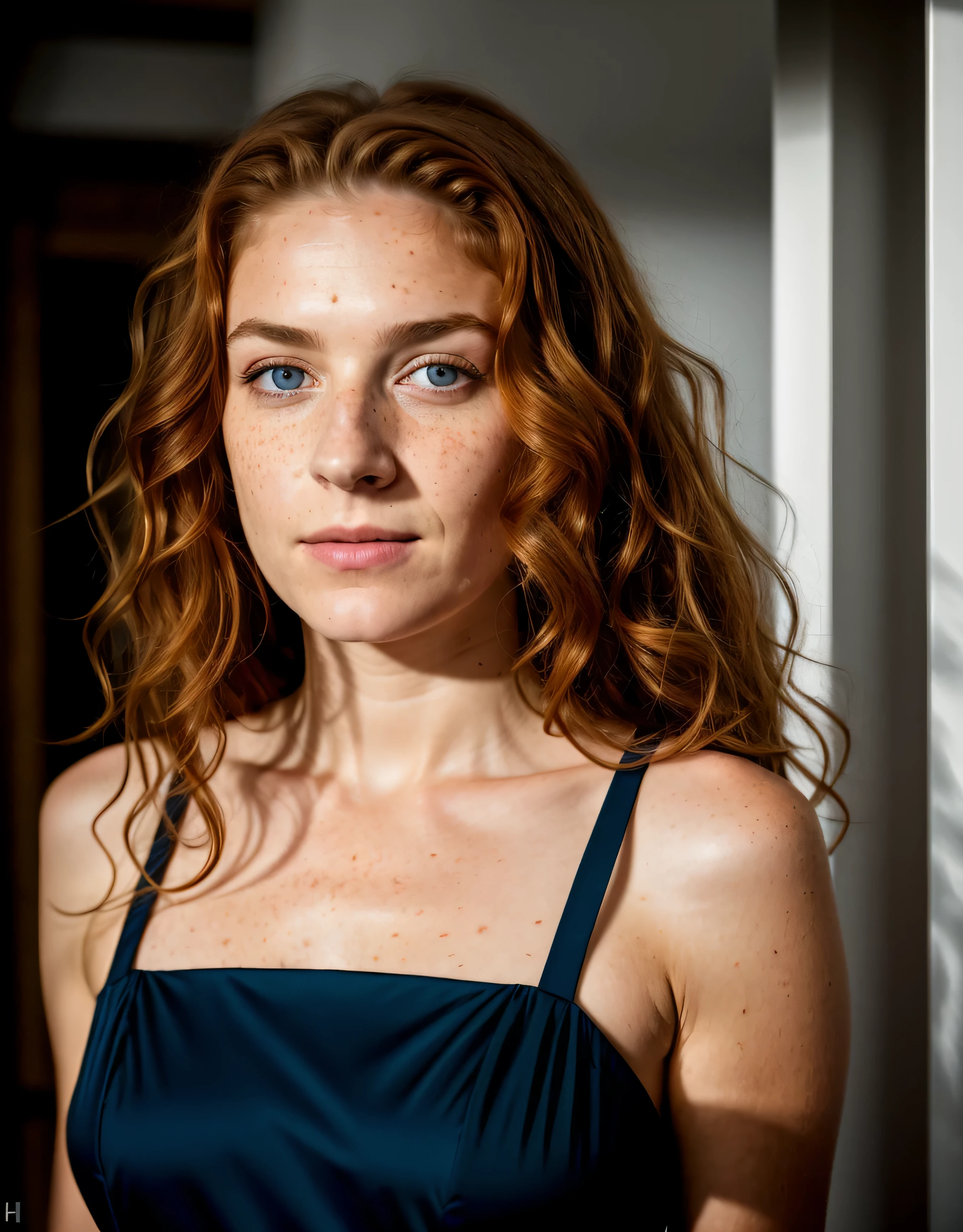 (8 TAUSEND, RAW-Foto, highest quality),(episch realistisch:1.5), A girl, Dynamische Haltung,erotic Face,Hemd,(detailliert eyes:1.5),(schaut in die Kamera:1.4), (highest quality), (bester Schatten),Komplizierte Details,filmisch,((Haut:1.4)),Innere, (langer Pferdeschwanz rotes Haar:1.3),dunkles Studio,(HDR:1.5),detailliert, muted colors, (Freckleright:1.0), (lighting: 0.7), Meisterwerk, Wide angle shot, RAW-Foto (Ann-Kathrin Bendixen, schaut zum Betrachter auf) (ausgezogen, zerzaust, mit leuchtend rotem Haar), (Sitzung), Full-length portrait, perFect Face, fesselnde Augen, detaillierte Iris, helle Details, schmollende Lippen (high Haut detail), Freckles, medium breasts, harte Brustwarzen (Farbton: 0.6), (schmutzig: 0.8), (blutig: 0.7), Schlüsselbeleuchtung, (Hintergrundbeleuchtung: 0.5), medium depth oF Field, Canon 5D, 50-mm-Objektiv, F/4 Blende, (ultra-detailliert, komplexes Detail), sharp Focus, 8 TAUSEND, absurd, 8mm Film grain, Flirting with camera