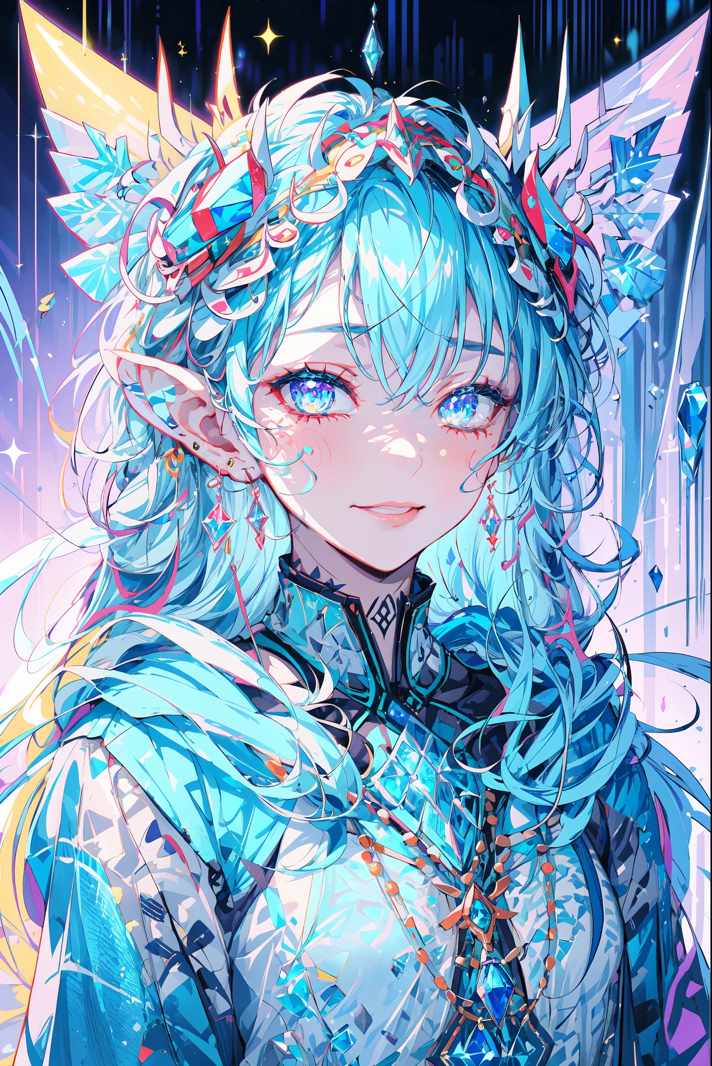 portrait of an ice elf, ice around, frosty theme, shiny yellow eyes, light cold smile, arrogant facial expression, sexy Russian style costume, Blue crystal jewelry, icy blue glowing tattoos,Detailed,Realistic,4k highly detail,by Mappa studios,masterpiece,best quality,official art,illustration,ligne claire,(cool_color),perfect composition,fantasy,focused,rule of third