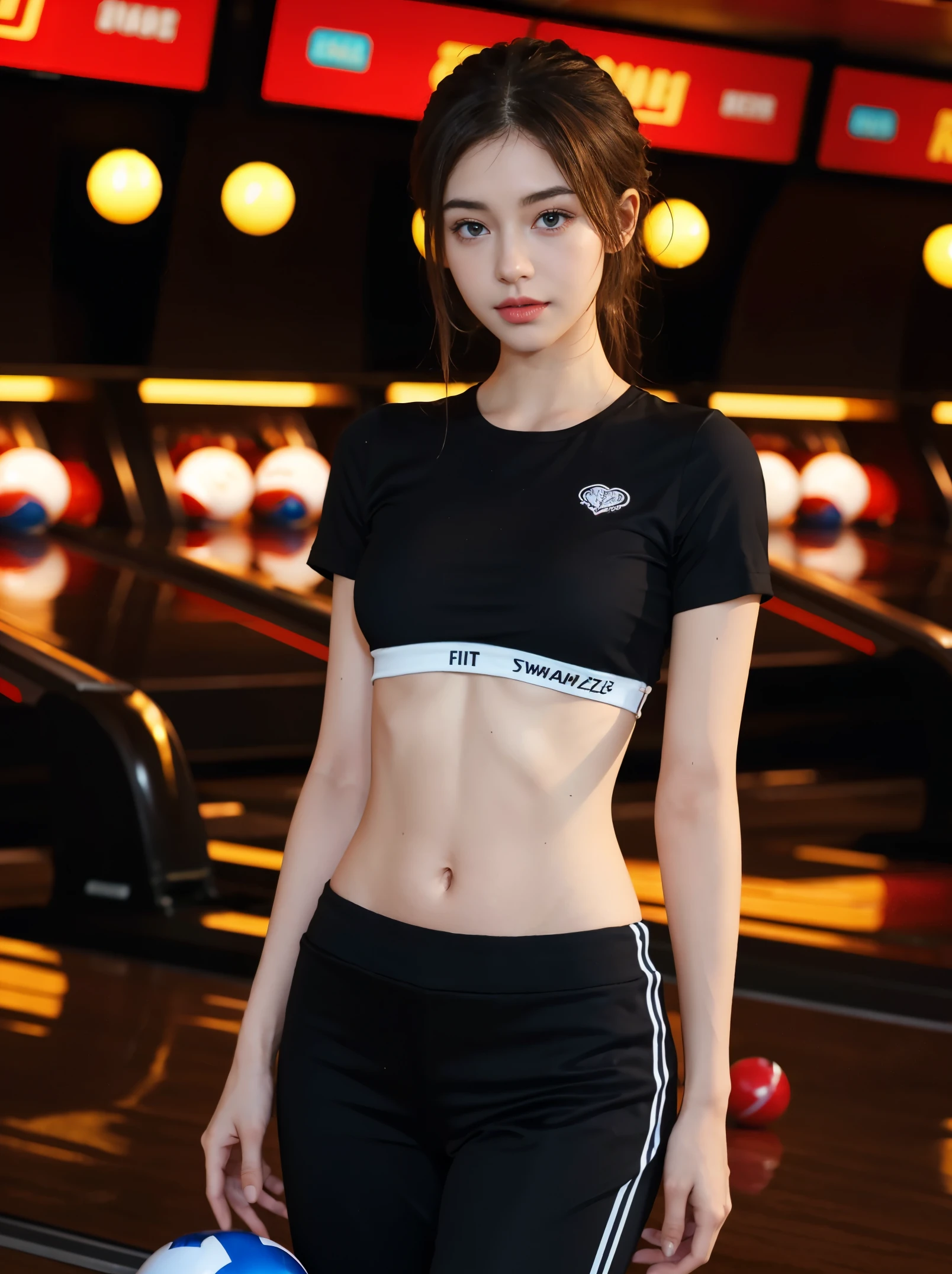 schwarzes Haar, Madison Beer, Nicola Cavanis, 8K, Top quality, Komplizierte Details, Ultra-Details, ultra high resolution, Meisterwerk, Nahaufnahme, (full entire body: 1.1), Schlank, smil, (Schminke: 0.4), (Flauschige blaue Augen: 1.21), blue Eyeull body)), 1girls, nur, 1 girl, full entire body, ((full entire body)), Nahaufnahme, , ((hoch)), (((fit body))), (((Schlankes Gesicht))), Scharfes Gesicht, Scharfes, augenloses Haar, Lange Haare)) , (detailliertes Gesicht), Scharfes Gesicht, kleine Lippen, standing, sexy bowling outfit, (sexy bowling outfit), ((sexy bowling outfit)), (((sexy bowling outfit))) detailliertes Gesicht, Detaillierte Brust, , large chest, detail, , Beautiful girl with accentuated slender abs: 1.4, Sixpack Bauchmuskeln: 1.4, Bust Botox, big, Perfect Body, Detail Bein, (((schwarzes Haar))), ((schwarzes Haar)), (schwarzes Haar), bowling, (bowling), ((bowling)), (((bowling))),