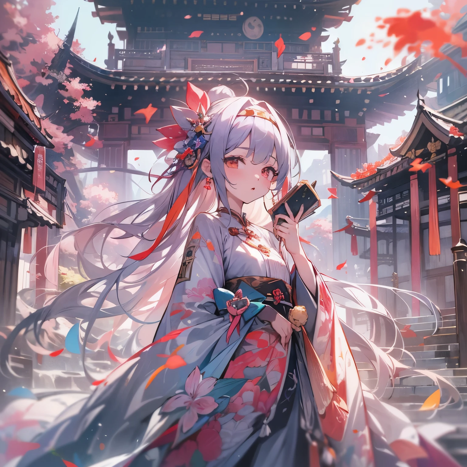 (8K、Raw photography:1.2)、top-quality、超A high resolution、Dramatic angleine-colored splashes flutter)、(illustratio)、(((女の子1人)))、(long)、(Air bubble:0.9)、 (hair adornments:1.4)、There  an ancient palace next to the girl、chinese clotheocus)、Color Ink Painting、(Color splash)、Colorful splashes、(((colourfull)))、(Sketched:0.8) 、​masterpiece、best qualtiy、Beautifully painted、A highly detailed、(denoise: 0.6)、[Splash ink]、((Ink refraction))、(Beautiful detailed sky)、a moon、A highly detailed、(​masterpiece、best qualtiy、A highly detailed) CG Unity 8K Wallpapers、​masterpiece、top-quality、ultra-detailliert)、(Lycoris radiata)、、