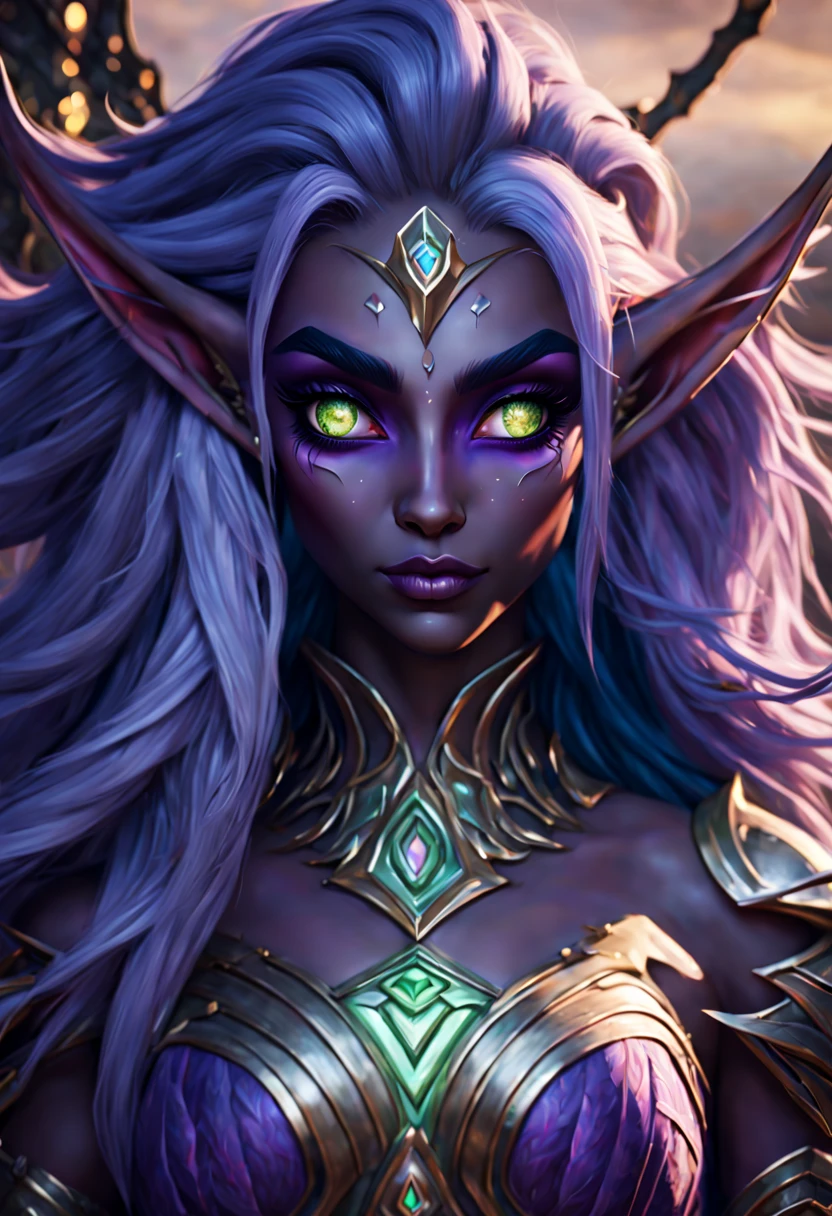 An portrait of a night elf hyperdetailed, volumetric lighting, golden hour, fairycore, deep color