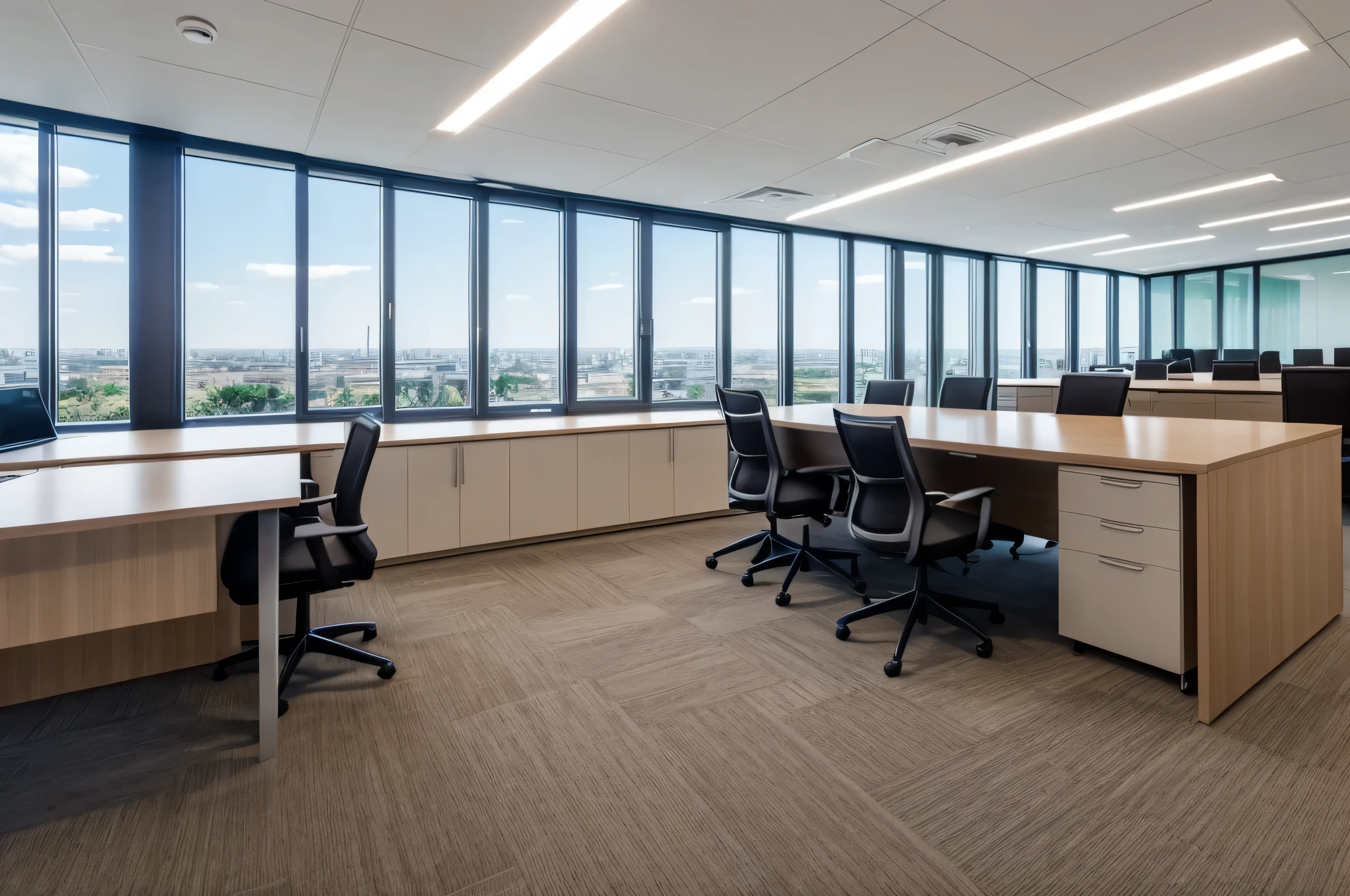 Offices on high floors、simple、stylish、genuine、photograph、company、company案内に使えるphotograph、company案内用のphotograph、workplace atmosphere、big room、広いphotograph、using a wide-angle lens、space、Design Office