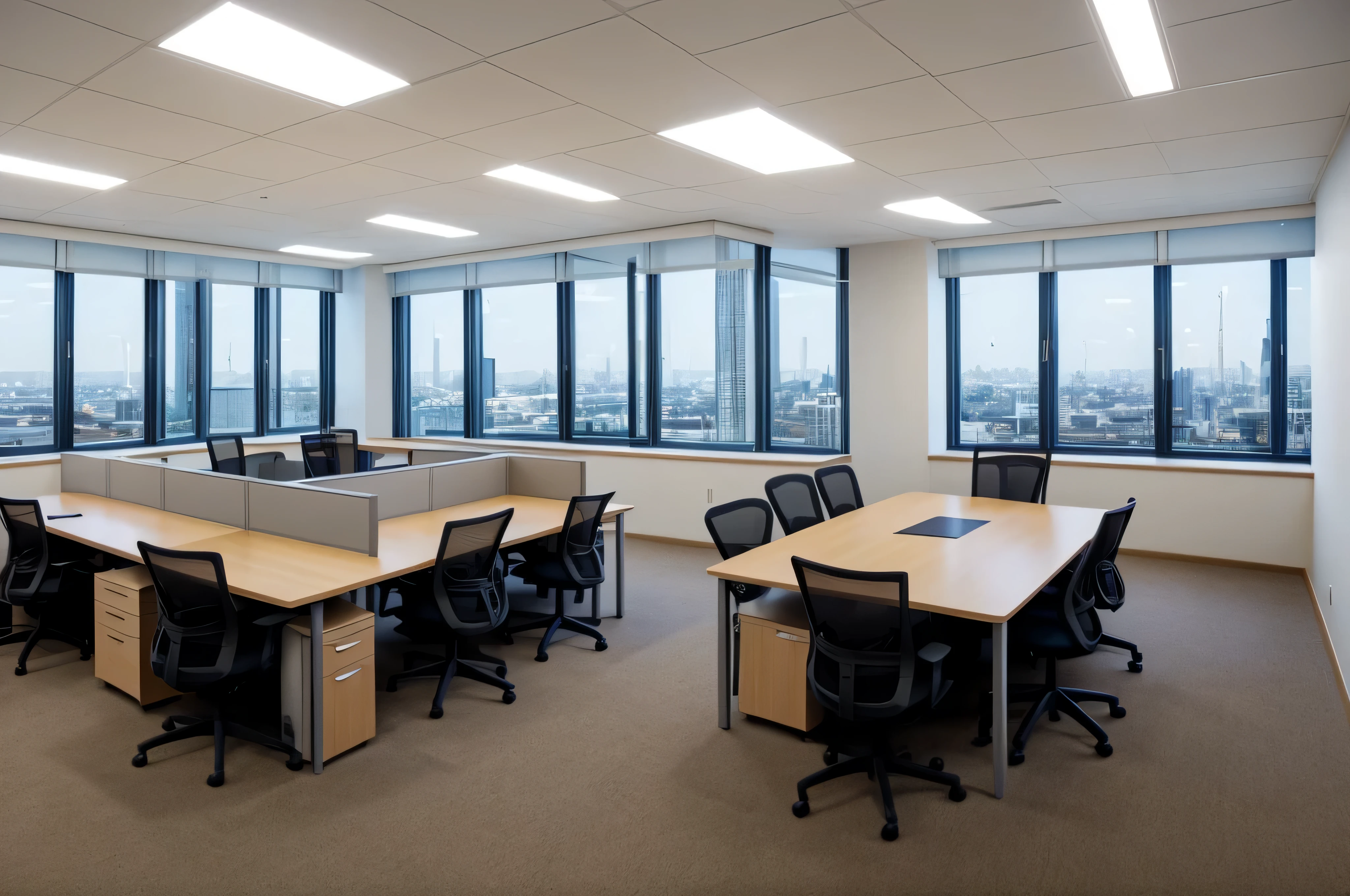 Offices on high floors、simple、stylish、genuine、photograph、company、company案内に使えるphotograph、company案内用のphotograph、workplace atmosphere、big room、広いphotograph、using a wide-angle lens、space、Design Office