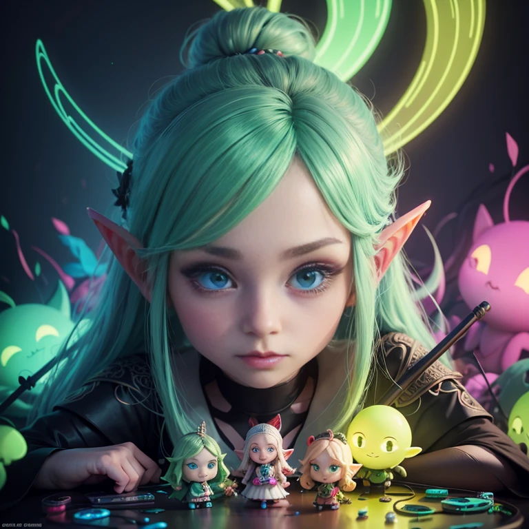 "Elf Portraits in a pile of elf and elf canes, cute colorful, digital painting, cute detailed digital art, hyper colorful, neon coloring, cute digital art, beeple colors, colorful hd picure, beeple and jeremiah ketner, glowing lights! digital painting, cute 3 d render"