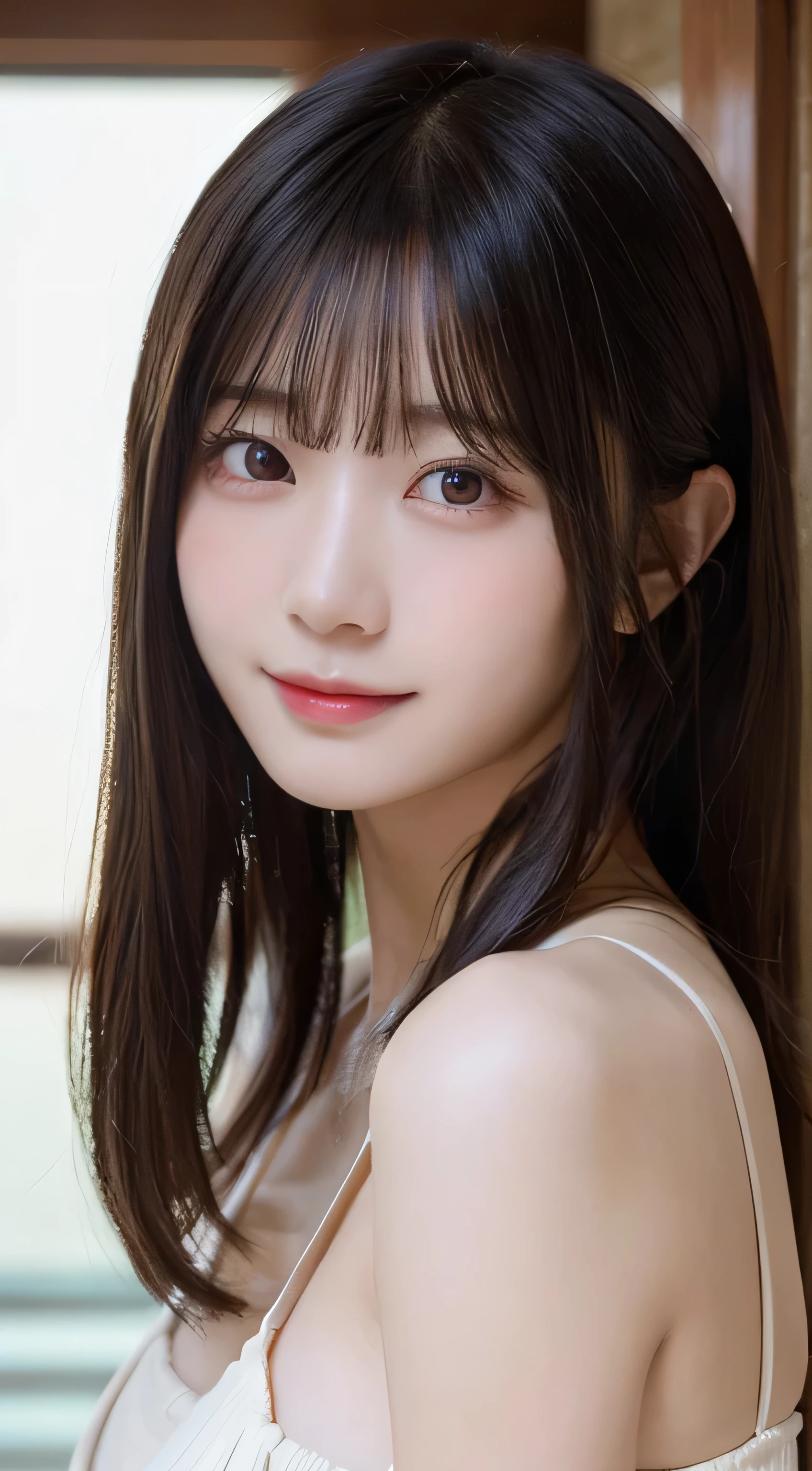 (top-quality,​masterpiece:1.3,超A high resolution,),(ultra-detailliert,Caustics),(Photorealsitic:1.4,RAW shooting,)Ultra-realistic capture,A highly detailed,High resolution 16K human skin close-up。 Skin texture natural、,The pores are、Must be detailed enough to be easy to identify。 Skin should look healthy with even tones。 Use natural light and color,1人,japanes,18year old,kawaii,A dark-haired,smil,Turn your body to the front,(front-facing view:1.2),Looking at the camera,SEA,Chest close-up:1.1,下着食い込む、全身、SEXY、よだれ]