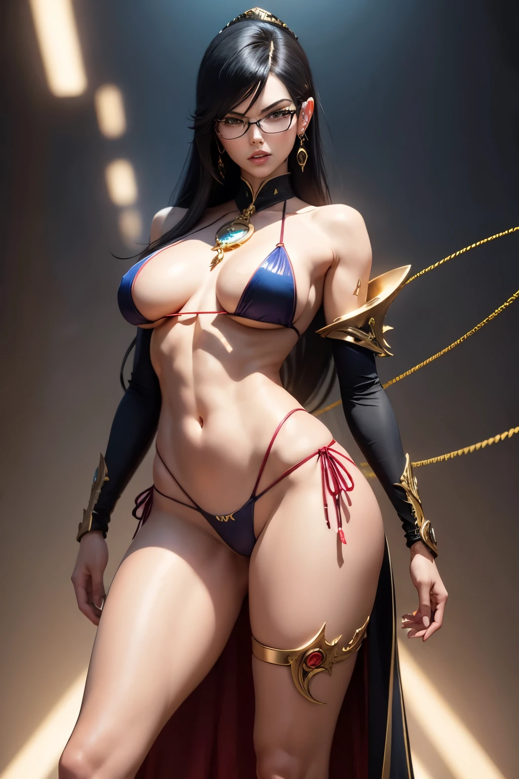 bayonetta em pé corpo inteiro using micro string bikini