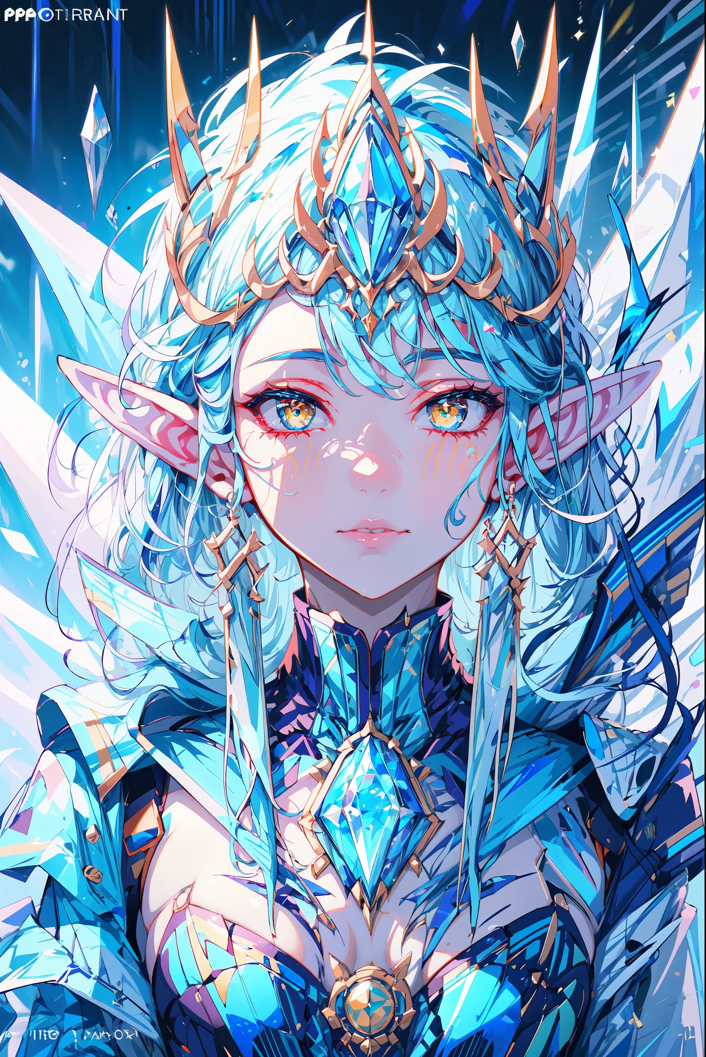 (portrait of an ice elf:1.2), medium length elf ears, pointy ears,ice around, frosty theme,( shiny yellow eyes:1.2), light cold smile, arrogant facial expression, sexy Russian style costume, Blue crystal jewelry, icy blue glowing tattoos,Detailed,Realistic,4k highly detail,by Mappa studios,masterpiece,best quality,official art,illustration,ligne claire,(cool_color),perfect composition,fantasy,focused,rule of third