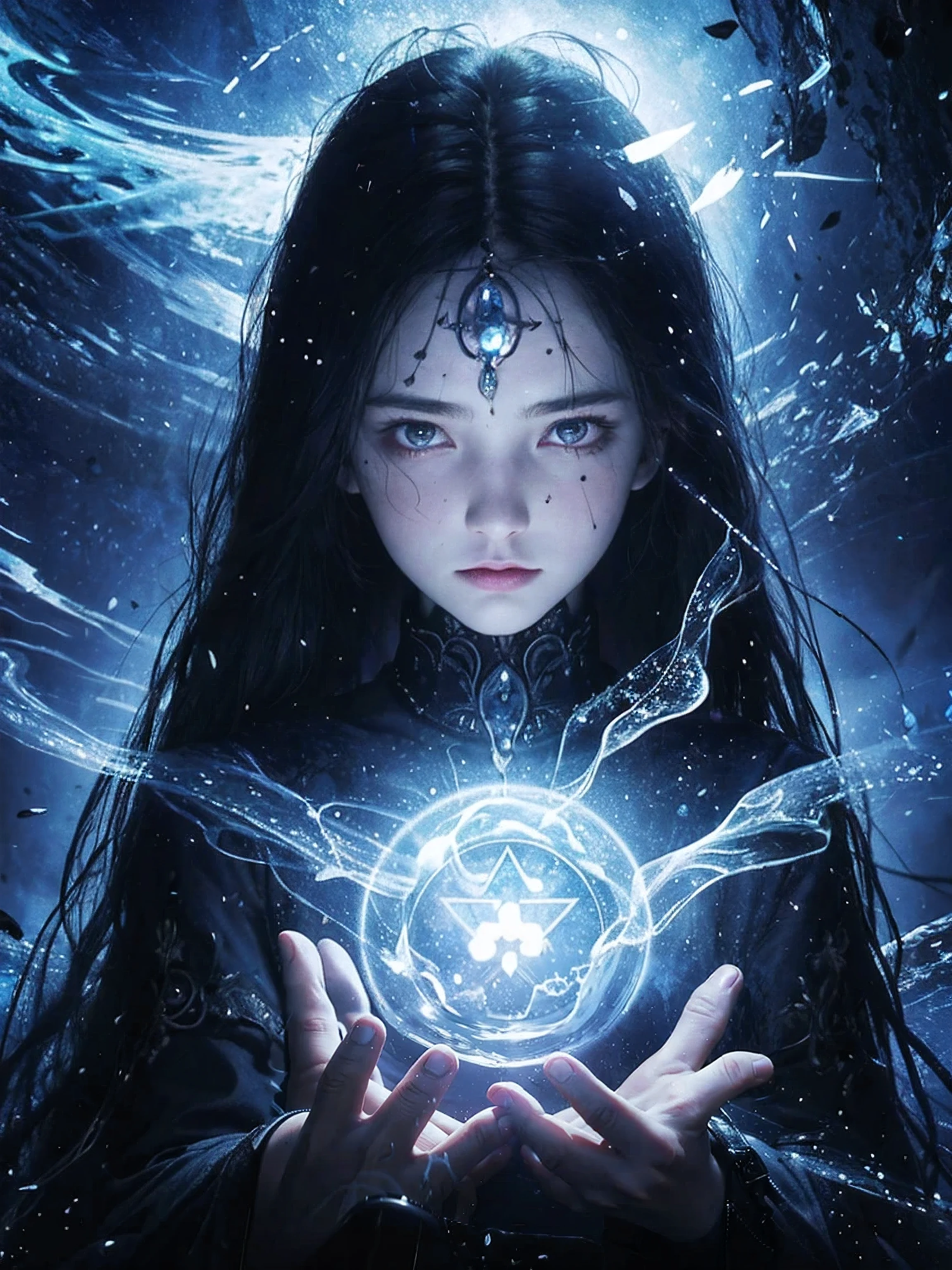 1 girl, (witchcore, sorcerous, pagan, mystery, nature, mystery的) , magician, spell magic, magic circle, ((magic in hand)),(masterpiece, best quality:1.4),(ridiculous, high resolution, Super detailed:1.2),(Use black magic:1.4), imaginative overlay, Art fusion,fantastical scenes, evocative narrative, Eye-catching visuals, Upper body ，(((best quality))),(((Super detailed))),(((masterpiece)))