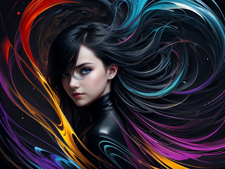 Colorful beautiful girl: 28-years old, messy hair, oil painting, nice perfect face with soft skin, nice perfect face, blue yellow colors, light purple and violet additions, light red additions, intricate detail, splash screen, 8k resolution, masterpiece, cute face,artstation digital painting smooth veryBlack ink flow: 8k resolution photorealistic masterpiece: intricately detailed fluid gouache painting: by Jean Baptiste Mongue: calligraphy: acrylic: watercolor art, professional photography, natural lighting, volumetric lighting maximalist photoillustration: by marton bobzert:, complex, elegant, expansive, fantastical, wavy hair, vibrant, Best quality details, realistic, High definition, High quality texture, epic lighting, Cinematic film still, 8k, soft lighting, anime style, masterful playing card border, random Colorful art, oil painting, blue yellow colors, light purple and violet additions, light red additions, intricate detail, splash screen, 8k resolution, masterpiece, artstation digital painting smooth veryBlack ink flow: 8k resolution photorealistic masterpiece: intricately detailed fluid gouache painting: by Jean Baptiste Mongue: calligraphy: acrylic: watercolor art, professional photography, natural lighting, volumetric lighting maximalist photoillustration: by marton bobzert:, complex, elegant, expansive, fantastical, vibrant, ((dark plain black background:1.4))