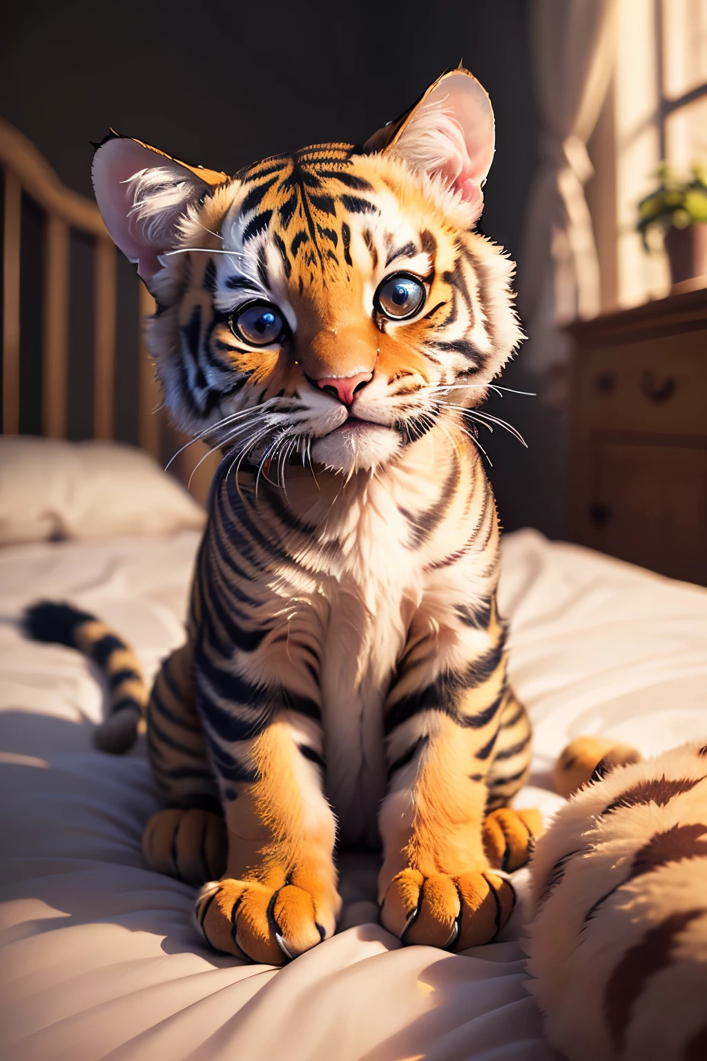 A cute newborn tiger cat。 Sheep wool quilt toy 8k HD  