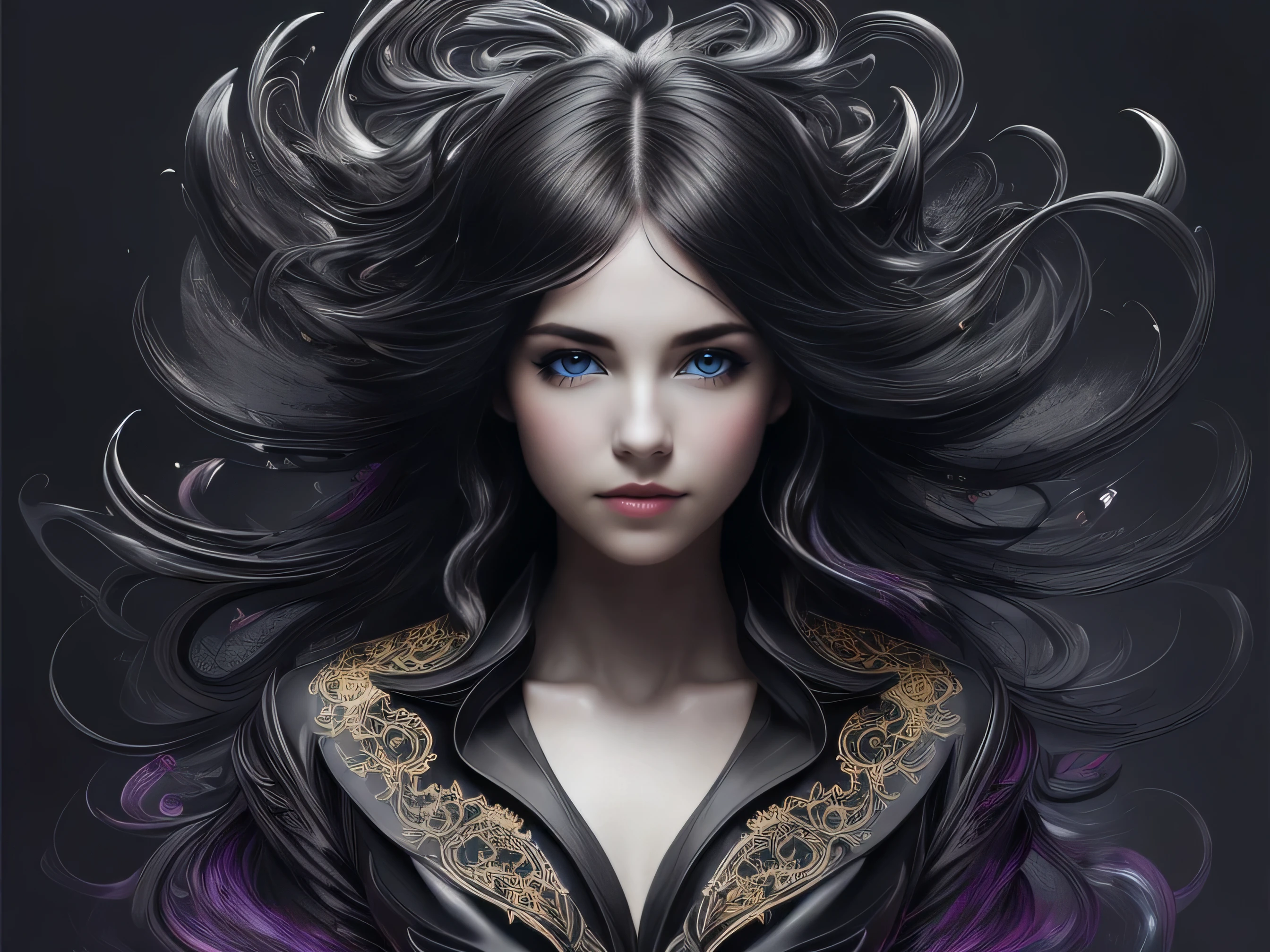 Colorful beautiful girl: 28-years old, messy hair, oil painting, nice perfect face with soft skin, nice perfect face, blue yellow colors, light purple and violet additions, light red additions, intricate detail, splash screen, 8k resolution, masterpiece, cute face,artstation digital painting smooth veryBlack ink flow: 8k resolution photorealistic masterpiece: intricately detailed fluid gouache painting: by Jean Baptiste Mongue: calligraphy: acrylic: watercolor art, professional photography, natural lighting, volumetric lighting maximalist photoillustration: by marton bobzert:, complex, elegant, expansive, fantastical, wavy hair, vibrant, Best quality details, realistic, High definition, High quality texture, epic lighting, Cinematic film still, 8k, soft lighting, anime style, masterful playing card border, random Colorful art, oil painting, blue yellow colors, light purple and violet additions, light red additions, intricate detail, splash screen, 8k resolution, masterpiece, artstation digital painting smooth veryBlack ink flow: 8k resolution photorealistic masterpiece: intricately detailed fluid gouache painting: by Jean Baptiste Mongue: calligraphy: acrylic: watercolor art, professional photography, natural lighting, volumetric lighting maximalist photoillustration: by marton bobzert:, complex, elegant, expansive, fantastical, vibrant, ((dark plain black background:1.4))