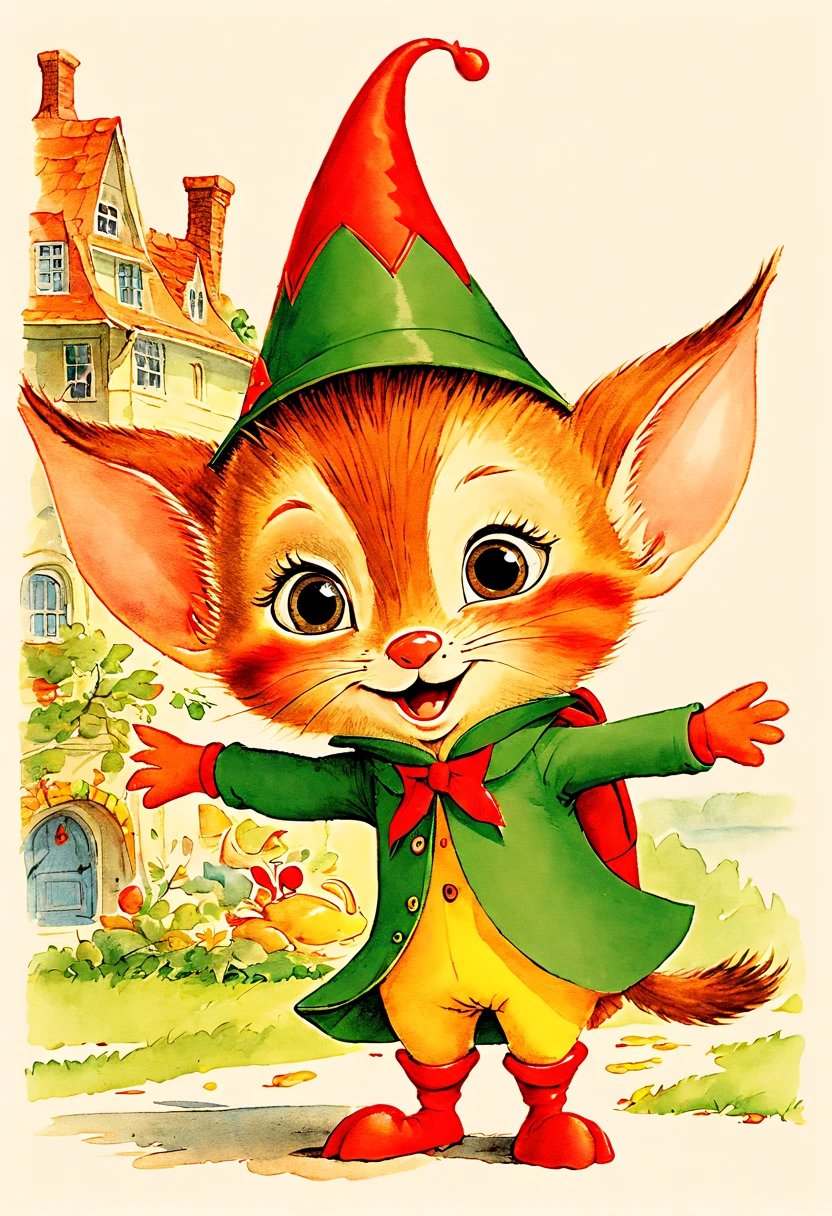 a Beautiful Elf, Pointy ears, by Richard Scarry, (best quality, masterpiece, Representative work, official art, Professional, 8k:1.3)