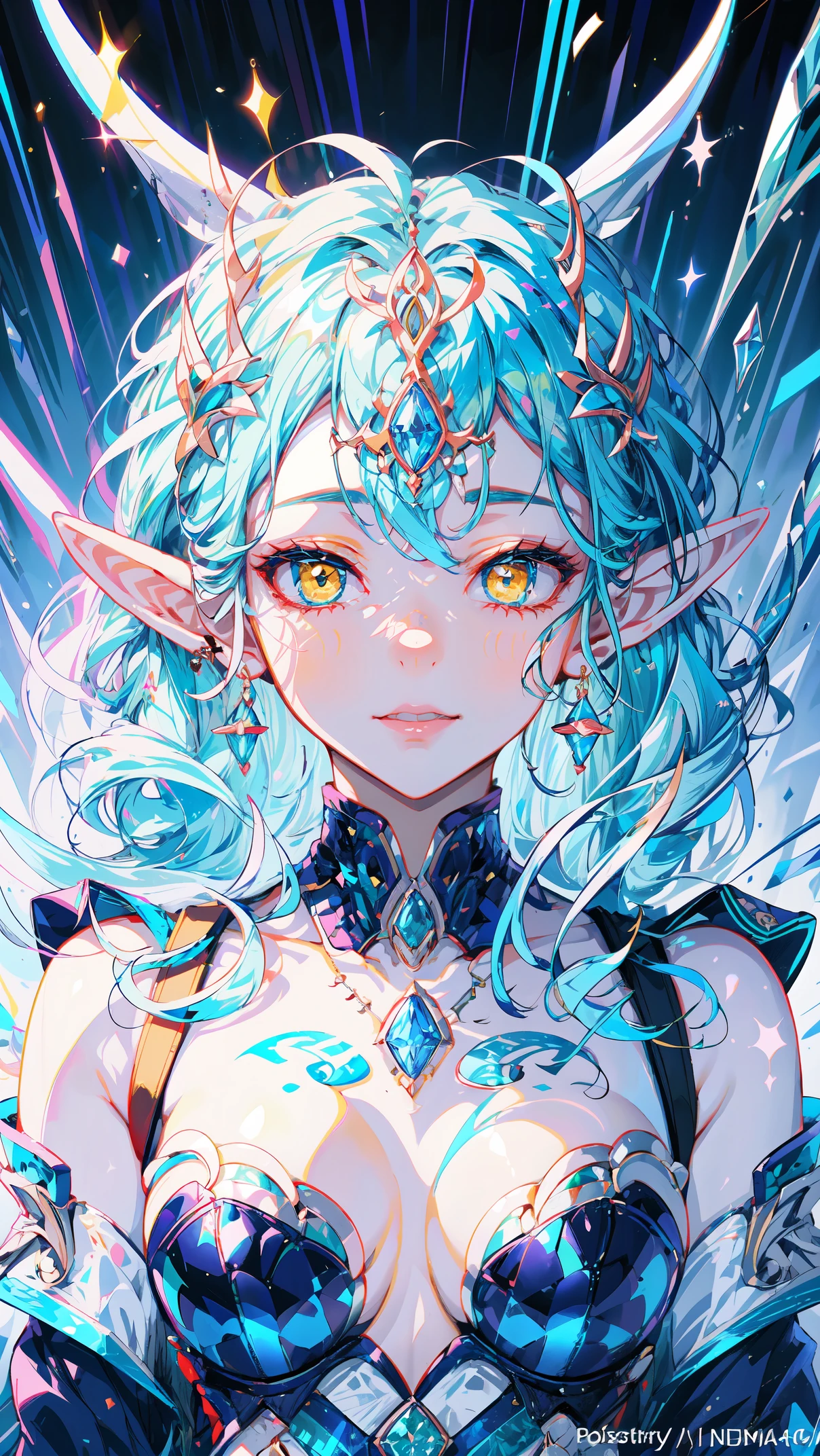 (portrait of an ice elf:1.2), medium length elf ears, pointy ears,ice around, frosty theme,( shiny yellow eyes:1.2), light cold smile, arrogant facial expression, sexy Russian style costume, Blue crystal jewelry, icy blue glowing tattoos,Detailed,Realistic,4k highly detail,by Mappa studios,masterpiece,best quality,official art,illustration,ligne claire,(cool_color),perfect composition,fantasy,focused,rule of third