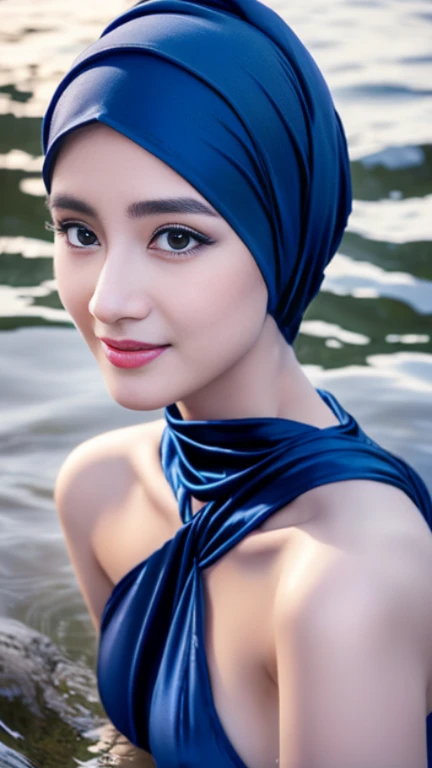 masterpiece, top-quality, 8K, absurderes, a beauty girl, kawaii, outdoor,half body, (fullnude:1.5), wearing blue pasmina hijab, hijab, accessories,nice body, No makeup, bukkake, Near and far law, depth of fields, A hyper-realistic, hight resolution, a picture, foco nítido, nffsw, face lights, 动态照明, Highest detail, Extreme details、ultra-detailliert、detaile、authentic skin、delicated facial features、Easy Negative