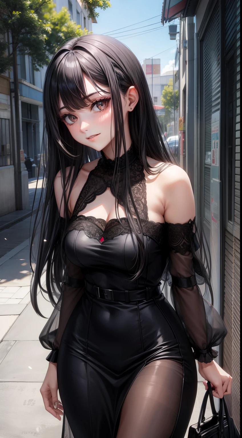 Garota de anime de corpo inteiro com cabelo loiro fones de ouvidos com roupas estilo rock and roll preta posando para uma foto, arte cg anime suave, photorealistic anime girl rendering, Estilo anime 3D realista, anime. soft lighting, arte de anime digital, arte de anime digital detalhada, arte de anime realista, Advanced digital anime art, estilo anime 4K, 3 d anime realista, anime estilo 3d