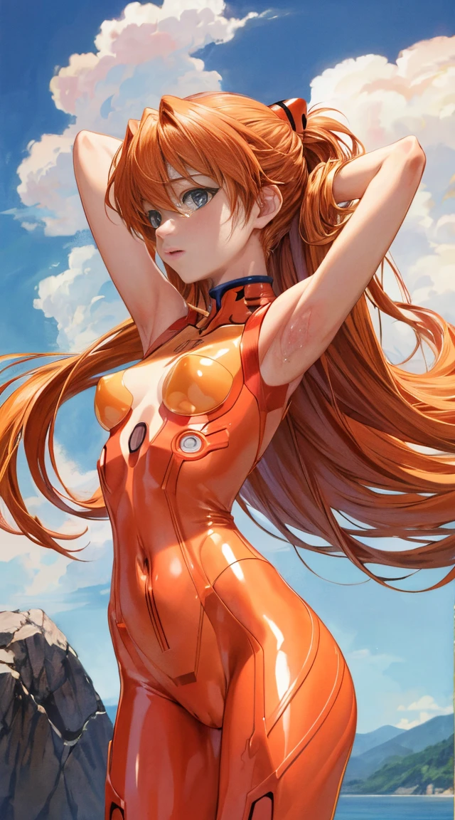 nude,nude,(master piece, quality, Best quality at best, official art, beautiful and beautiful:1.2)Soryu Asuka Langley, long orange hair,Shin Evangelion,Transparent tight suit,orgasm,ecstasy