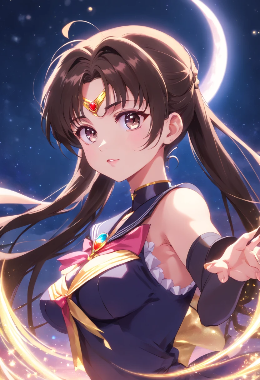 Sailor Moon gets raped naked, realistic, 1 girl, (Magical girl:1.4), dark brown long hair, (Gold Opal Eyes), (crystallization, Sparkling bokeh), (gothic:1.4)Style Sailor Scout Uniform, (big breasts:1.25), cleavage, wide hips, small waist, tanned skin, clavicle, parted lips, compensate, blush, shiny skin, night, reflection, full moon, moonlight, Rose