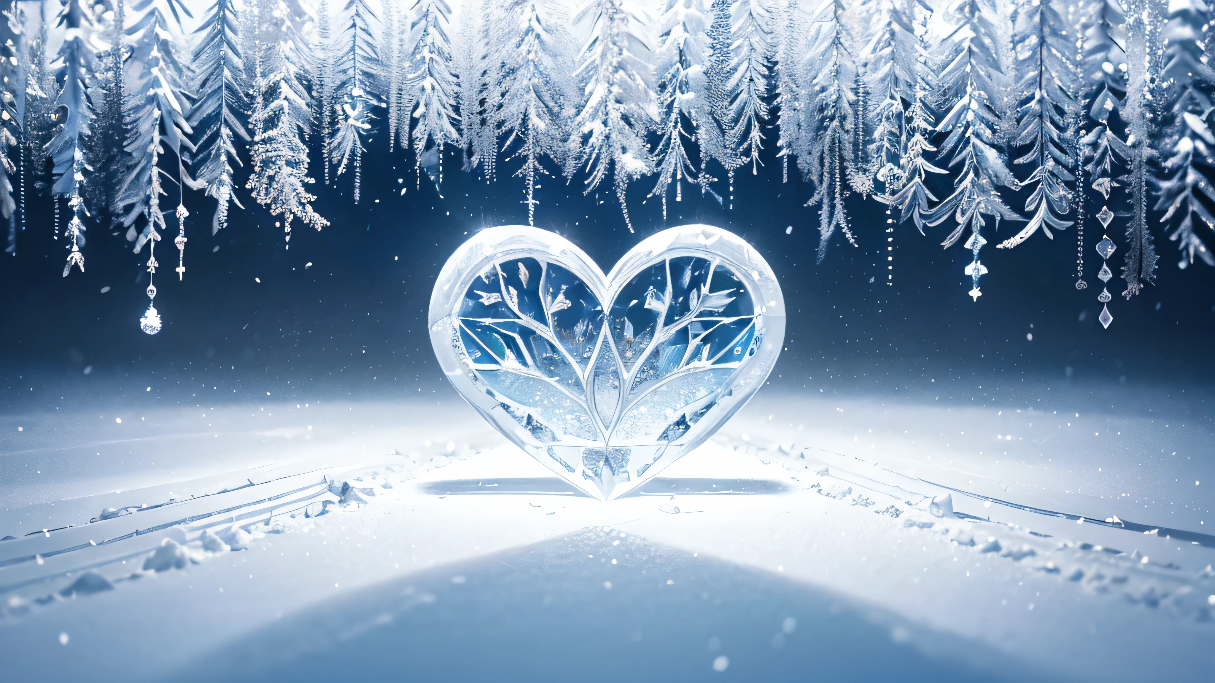 Extremely gorgeous and exquisite heart-shaped snow crystal ice pattern decorative border，light blue white background，best quality，extremely complex，masterpiece，Fully clear plane with no light and shadow