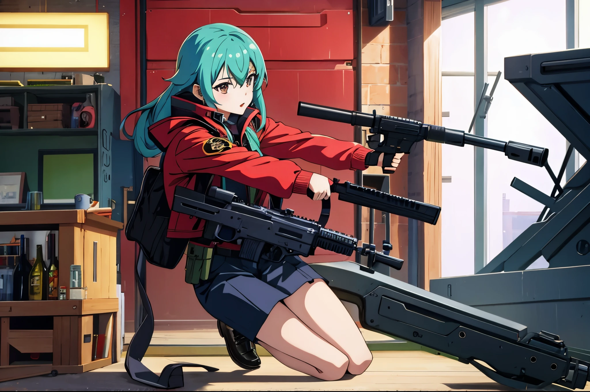 best qualty, 1 attractive girl ,1 boy, with guns in action , in anime , type Sinn3r ,

