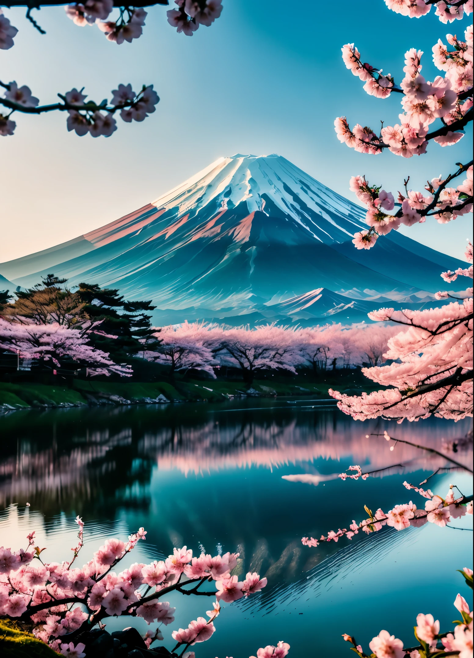 RAW photo of a Mt.fuji, cherry blossom, small details, photorealistic, ultra-realistic photo, 8k uhd, dslr, soft lighting, high quality, film grain, Fujifilm XT3, (masterpiece)  