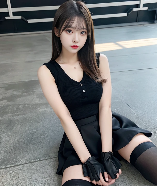 12 year girl in black skirt and top clevage show full