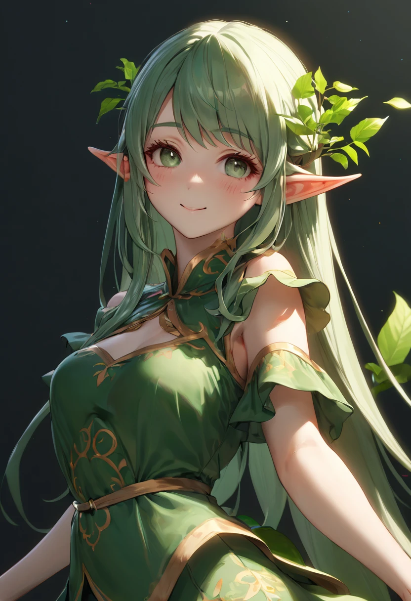 ultra detailed elf, girl, portlate, upper body, (smile:0.6), (embarrassed), bailong plant girl, BREAK high quality render, absurdres, ultra realistic shadows, 8k