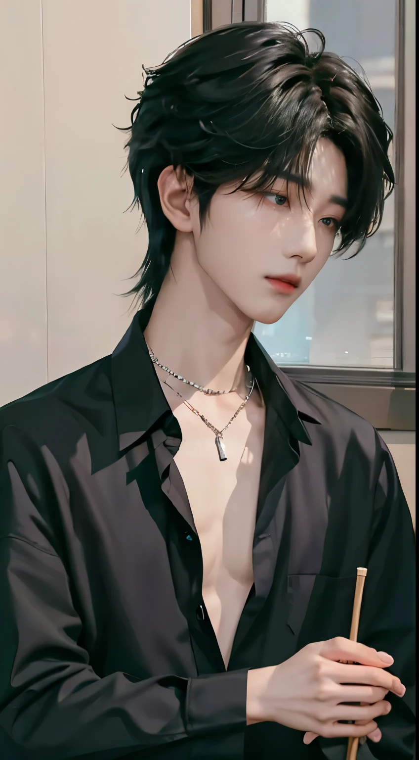 a close up of a person wearing a black shirt and a necklace, wonbin lee, kim doyoung, siwoo kim, cai xukun, jinyoung shin, inspired by Zhang Han, yanjun chengt, hyung tae, by Tadashi Nakayama, inspired by Adam Dario Keel, handsome chad chin, taejune kim, kousuke oono, seseon yoon