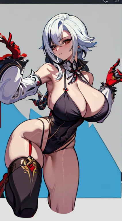 NSFW, arlecchino, arlecchino from genshin impact, big tits, super huge tits, cool girl, a quiet and serious girl, badass, sex pose, erotic model pose, full body, POV, milking