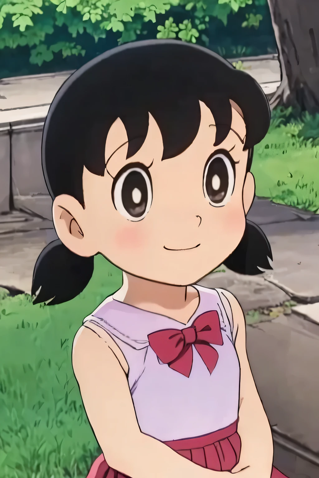 high quality, Masterpiece 1 Girl's Smile, womone, Upper body, drop. cute face, short hair, Double ponytails behind the ears, Brown pupils with white reflection
