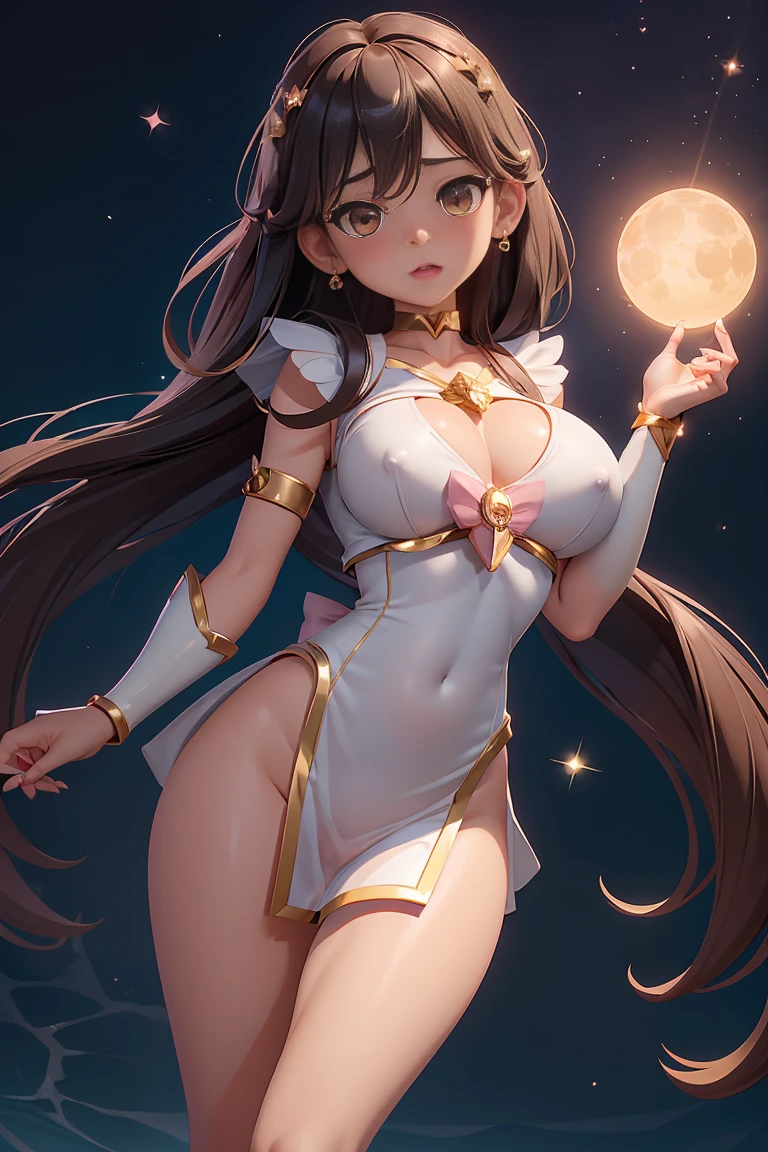 transparent sailor warrior costume,All nude,full nude,exposure of skin,Tsukino Usagi,sailor moon, 1 girl, (Magical girl:1.4), dark brown long hair, (Gold Opal Eyes), (crystallization, Sparkling bokeh), Transparent sailor scout uniform, (exposed big breasts:1.25), cleavage, wide hips, small waist, tanned skin, clavicle, parted lips, compensate, blush, shiny skin, night, reflection, full moon, moonlight, Rose,orgasm,ecstasy,Exposed nipples,She spreads her legs and seduces me.,show crotch