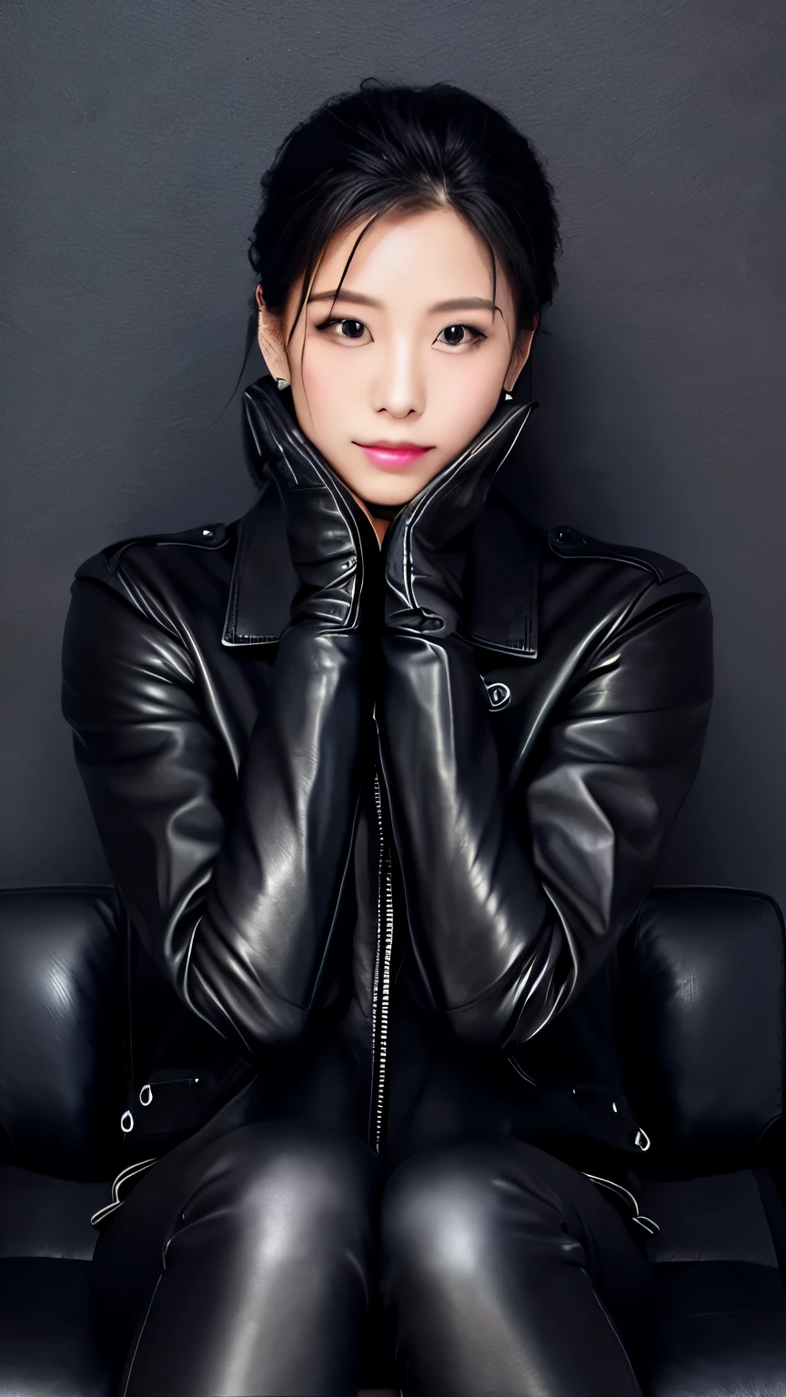 Black leather riders jacket, Office in the Dark, Black leather glove fingertips on both hands,Wearing black leather gloves,Sitting in a black leather chair、 Japan Female New Employees (Black leather gloves cover both hands) (The angle is sideways)、Black Leather Leather Pants,Black Leather Black Leather Pants,Black Leather Skinny Pants、Long black leather boots on both feet、Black Hair Ponytail ((He wears black leather gloves on his hands))full body photo,Full Body Shot Full Body Full Body Leather Suit,☺If you turn in this direction。Wearing black leather gloves,Wearing black leather gloves,Wearing black leather gloves,Wearing black leather gloves,Wearing black leather gloves,Wearing black leather gloves,黒のレザーパンツが美しい😍黒のレザーパンツが美しい😍黒のレザーパンツが美しい,😍I'm smiling while looking at you,full body photo,full body photo,Full body leather wear