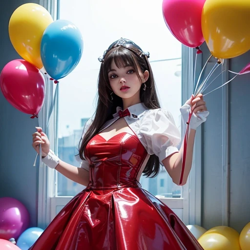 Chica guapa pista de baile con globos. Muchos globos de latex por elmsuelo . Globos de helio grandes . Jugar con globos , beautiful girl with balloons. Room with thousands of balloons 20 years old very pretty girl and many balloons