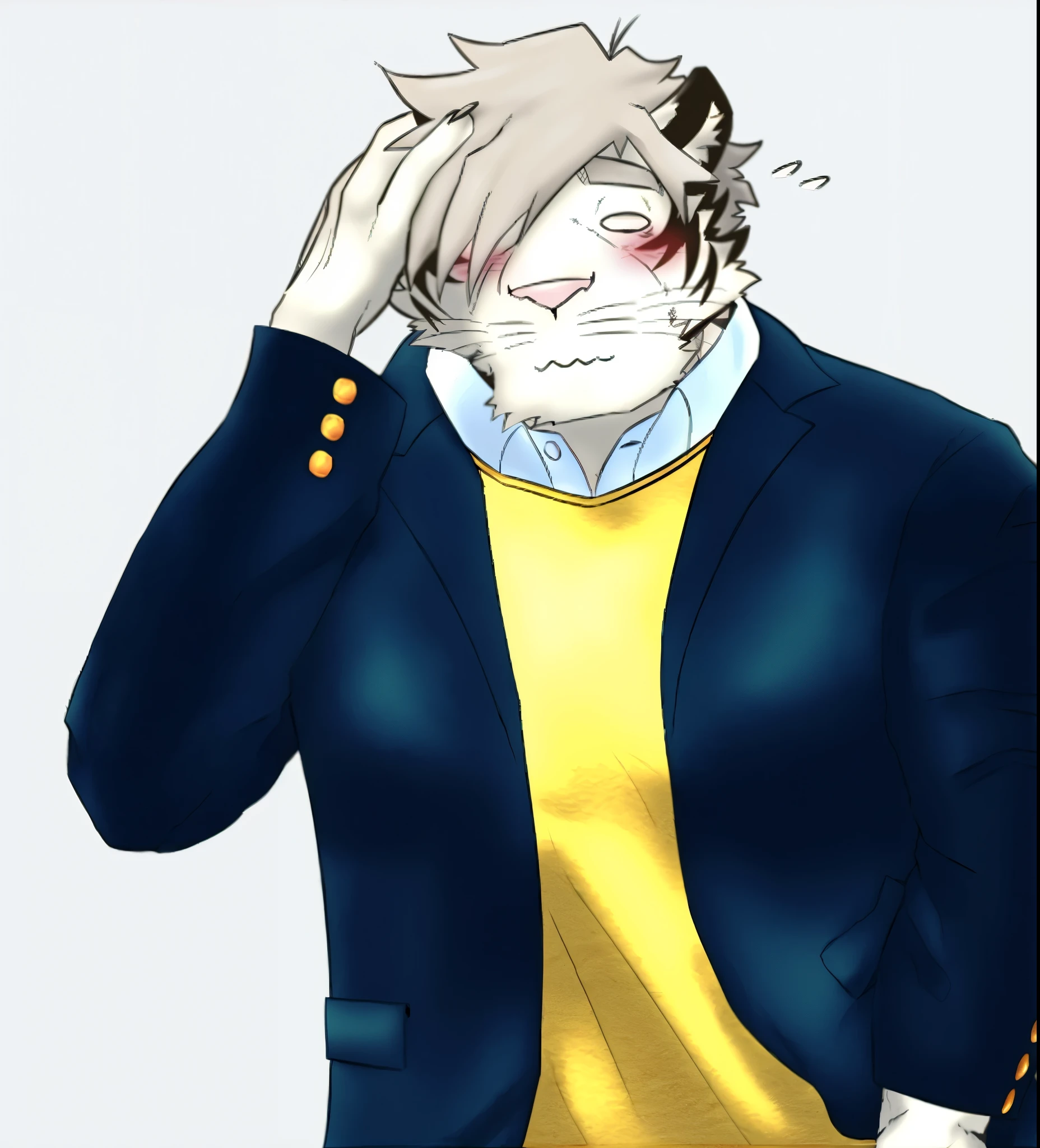 (best quality,4k,8k,highres,masterpiece:1.2),ultra-detailed,(realistic,photorealistic,photo-realistic:1.37), fur texture, bright yellow shirt, stylish jacket, casual attire, anthropomorphic white tiger, fashionable outfit, wearing a jacket and yellow shirt, vibrant colors, expressive eyes, clear view of the face, well-groomed appearance, comfortable pose, under the sunny sky, confident expression, detailed features, sleek design, human-like white tiger, everyday clothing, high-resolution commission, full body portrait, full body shot, pants, sneakers, intricate details,