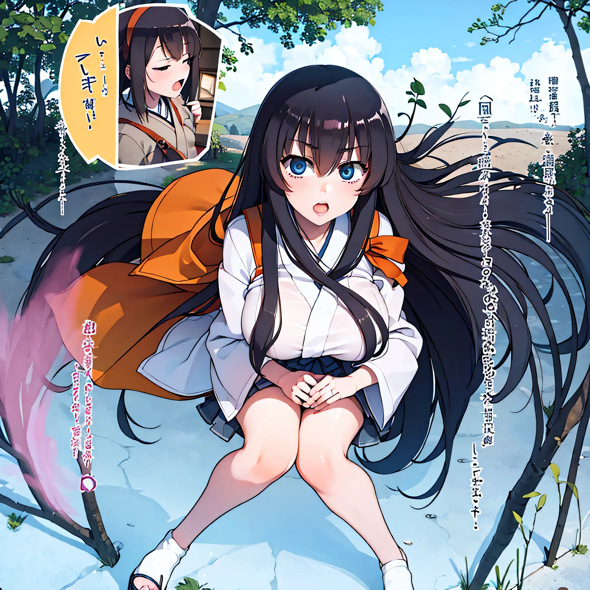 1girl, solo, nsfw,, (wearing nothing: 1.5), large breasts., empty eyes ,shizu murasame, long hair, blue eyes, black hair, sidelocks, hime cut, bangs, blunt bangs,,, flooding, fire, heavy snowfall, frozen, file, crying, sea, cooking, whole body, Cherry tree、 blue sky, church,, classroom, garden, , nipple , wet, hospital、、、