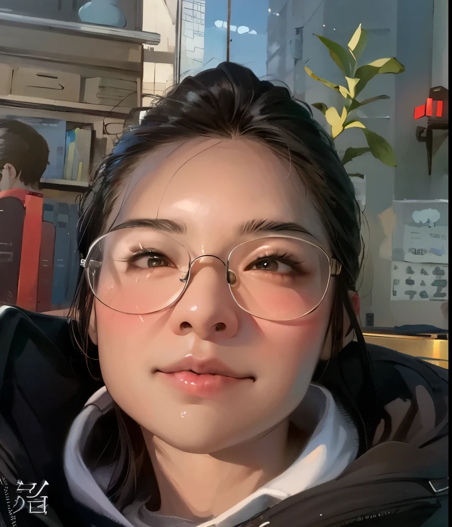There's a guy wearing glasses、Woman in black jacket, Avatar profile picture, xintong chen, Cui Xianhua, Wearing small round glasses, gongbi, wear glasses, 28 years old, Minami Zaiwa, 27 years old, wenfei ye, round face, Inspired by Kim Chung Hee, louise zhang, Jung Sang-soo
